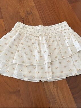 Zara Cream Tiered Mini Skirt with Gold Dot Embroidery